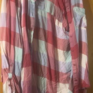 Red and White Plaid Button-Up Shirt